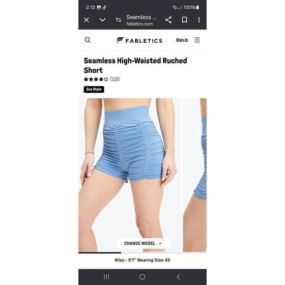 New Medium Fabletics Marina Blue Seamless High Waist Ruched Shorts NWOT - Picture 4 of 8